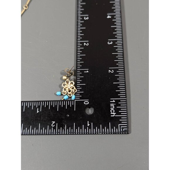 Avon Blue FLower Gold Tone Matte Fringe Charm Boho Western Necklace Earring Set - Picture 7 of 7